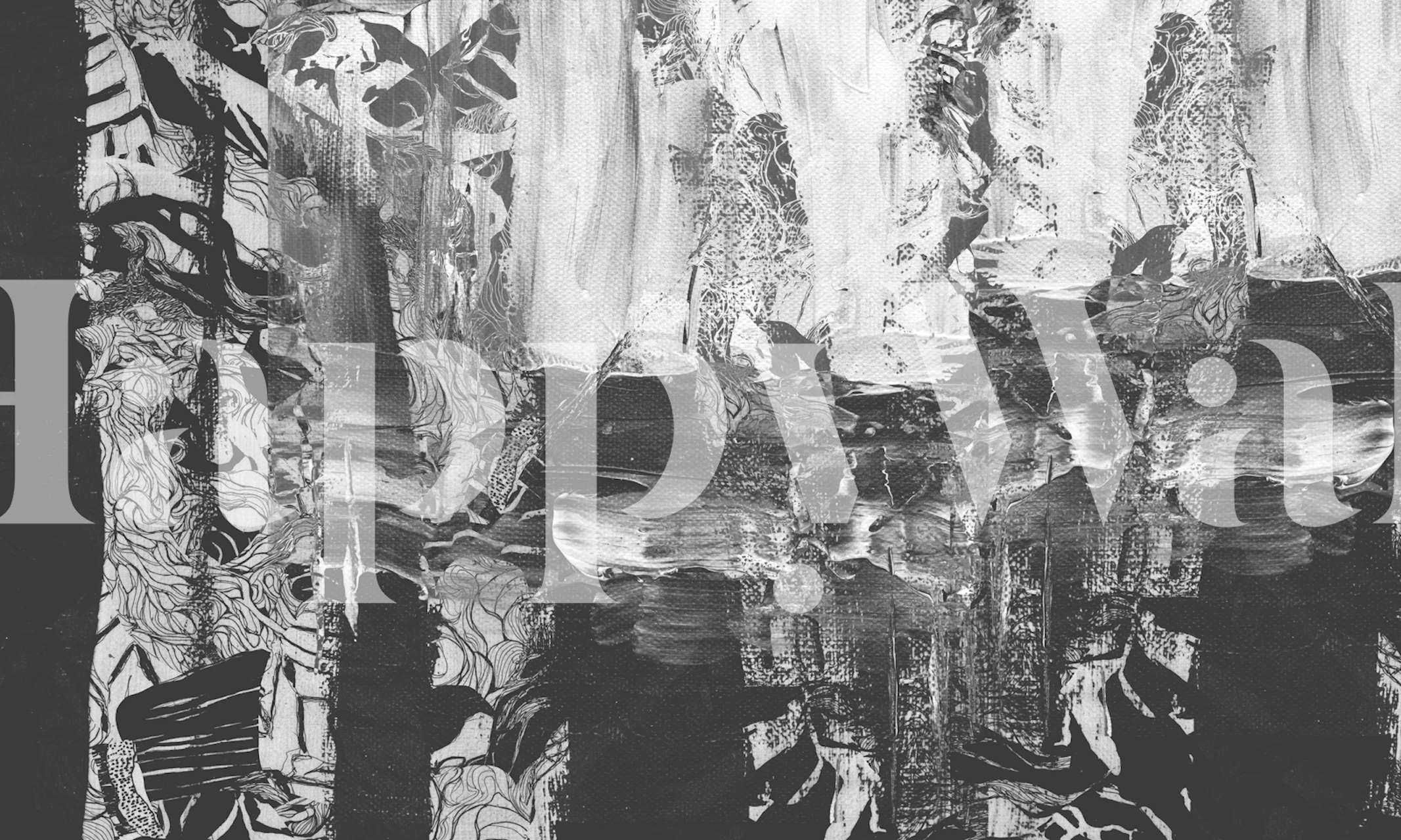Monochrome graffiti wallpaper in a modern room