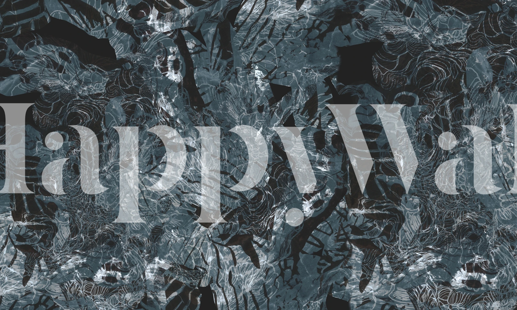 Dark blue topographic camo wallpaper in a room