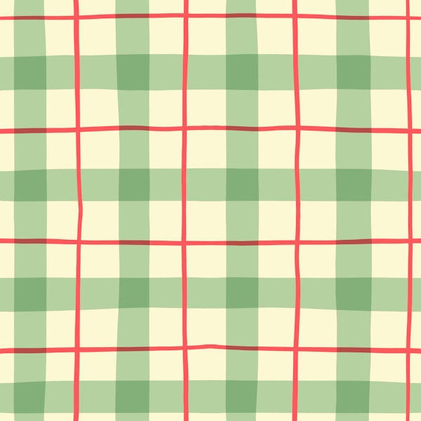 Green cream gingham handdrawn plaid