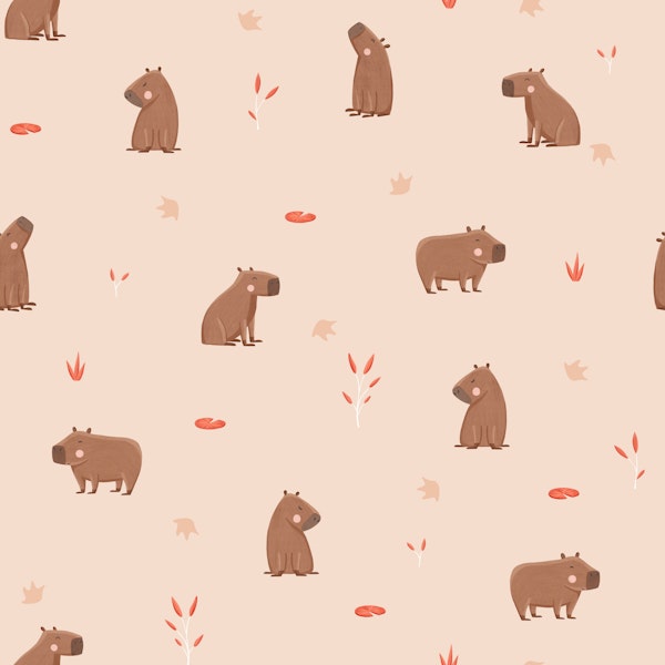 Cute Capybaras on Blush Beige