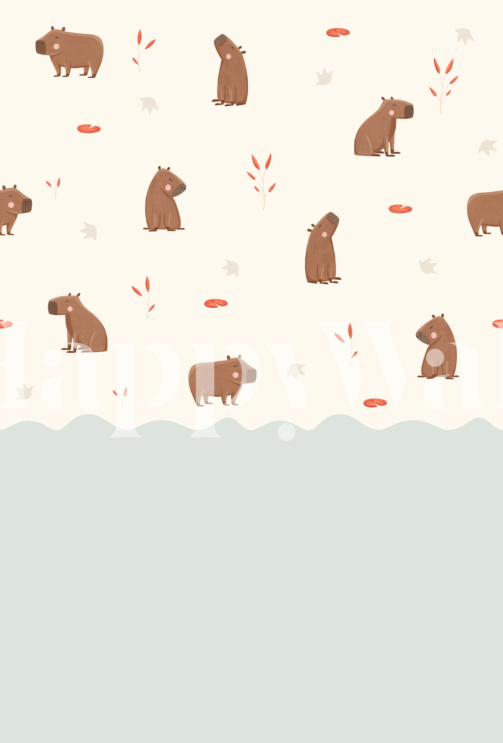 Capybara wallpaper in a soft kids room
