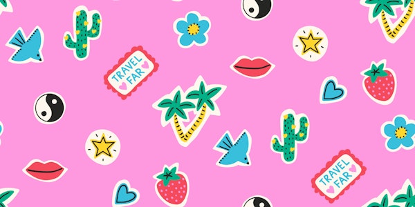 Retro Sticker Patch Mashup on Hot Pink