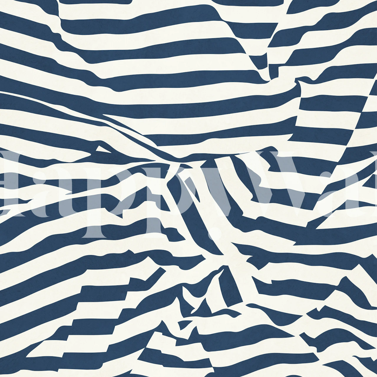 Navy and white wavy striped wallpaper in room