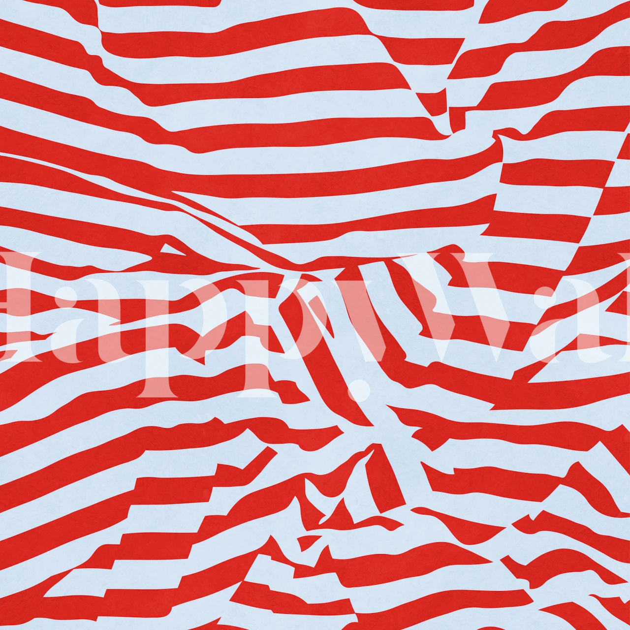 Red and white wavy stripe wallpaper in a room