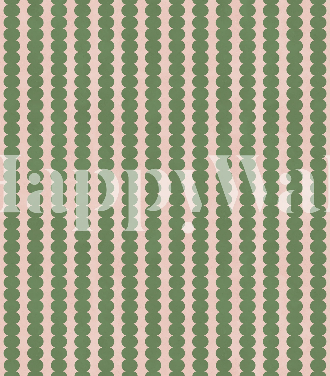 Sage scallop stripe wallpaper in a blush room