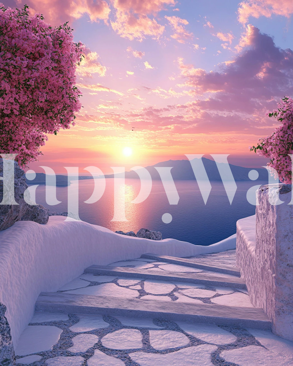 Santorini Sunset Steps Sea View wallpaper