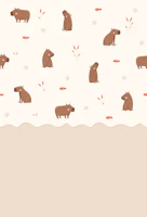 Playful Capybaras with beige border wallpaper