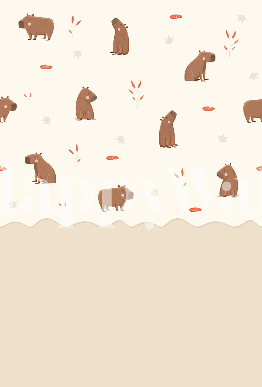 Capybara wallpaper in beige kids room