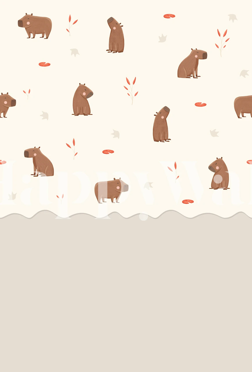 Gray room with playful capybara wallpaper