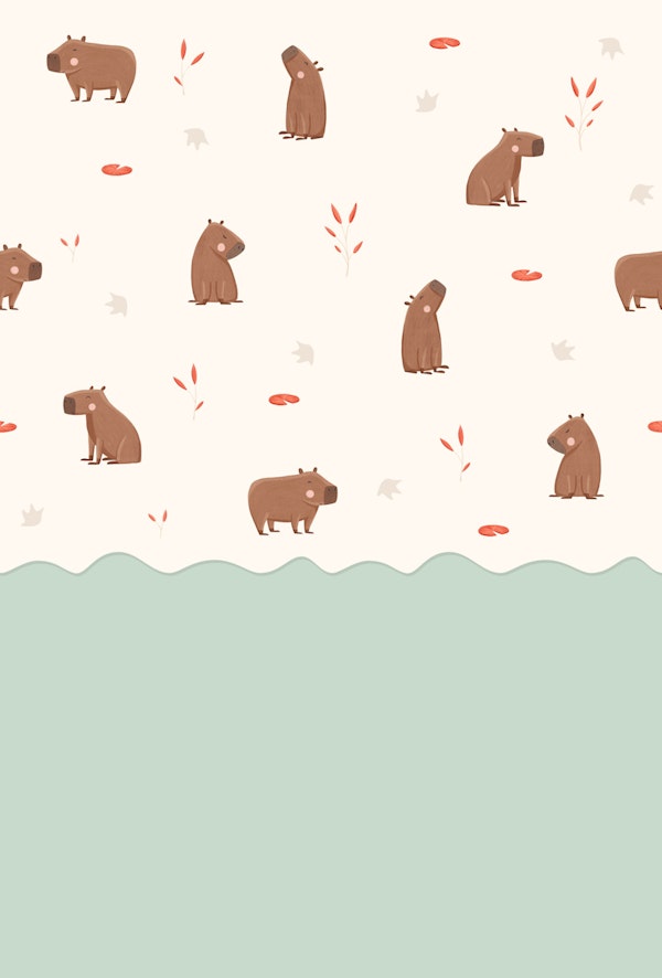 Capybara Friends with green lower half wall