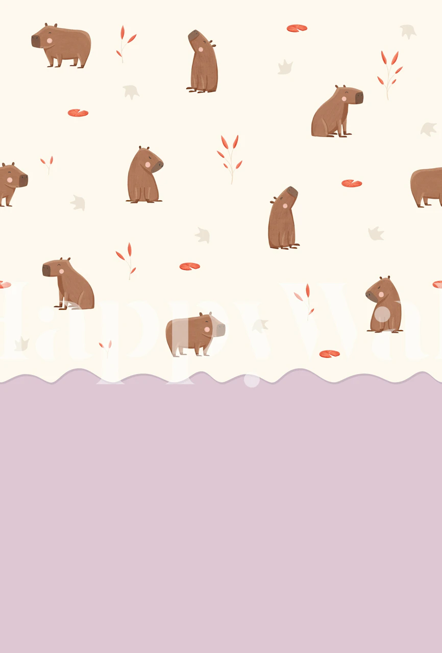Capybara wallpaper with lilac dado wall