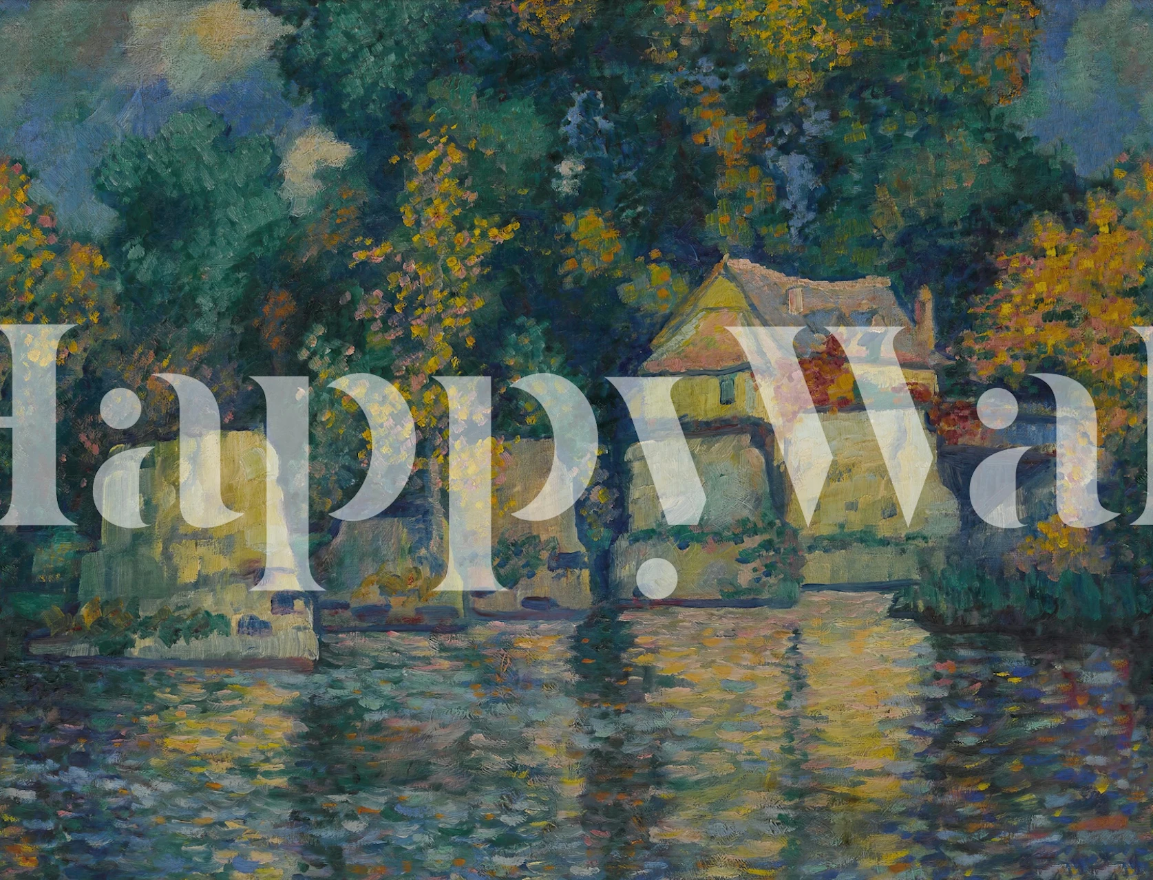 Impressionist riverside wallpaper in a room
