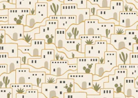 Desert Adobe Village - mustard green cream tapetit