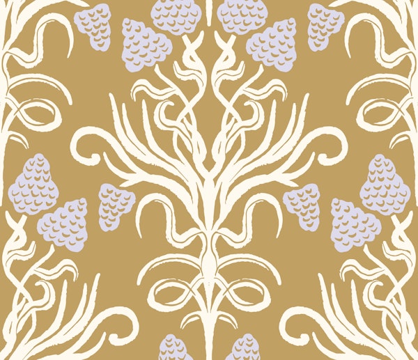Ochre Damask Floral Scroll