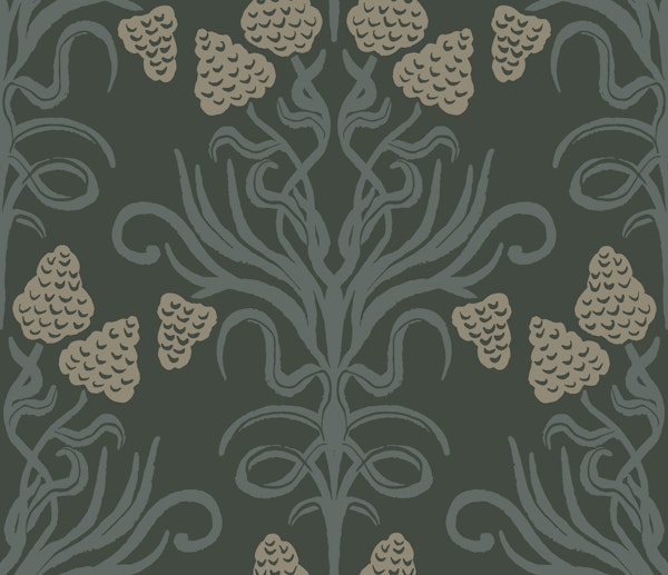 Green Damask Floral Scroll