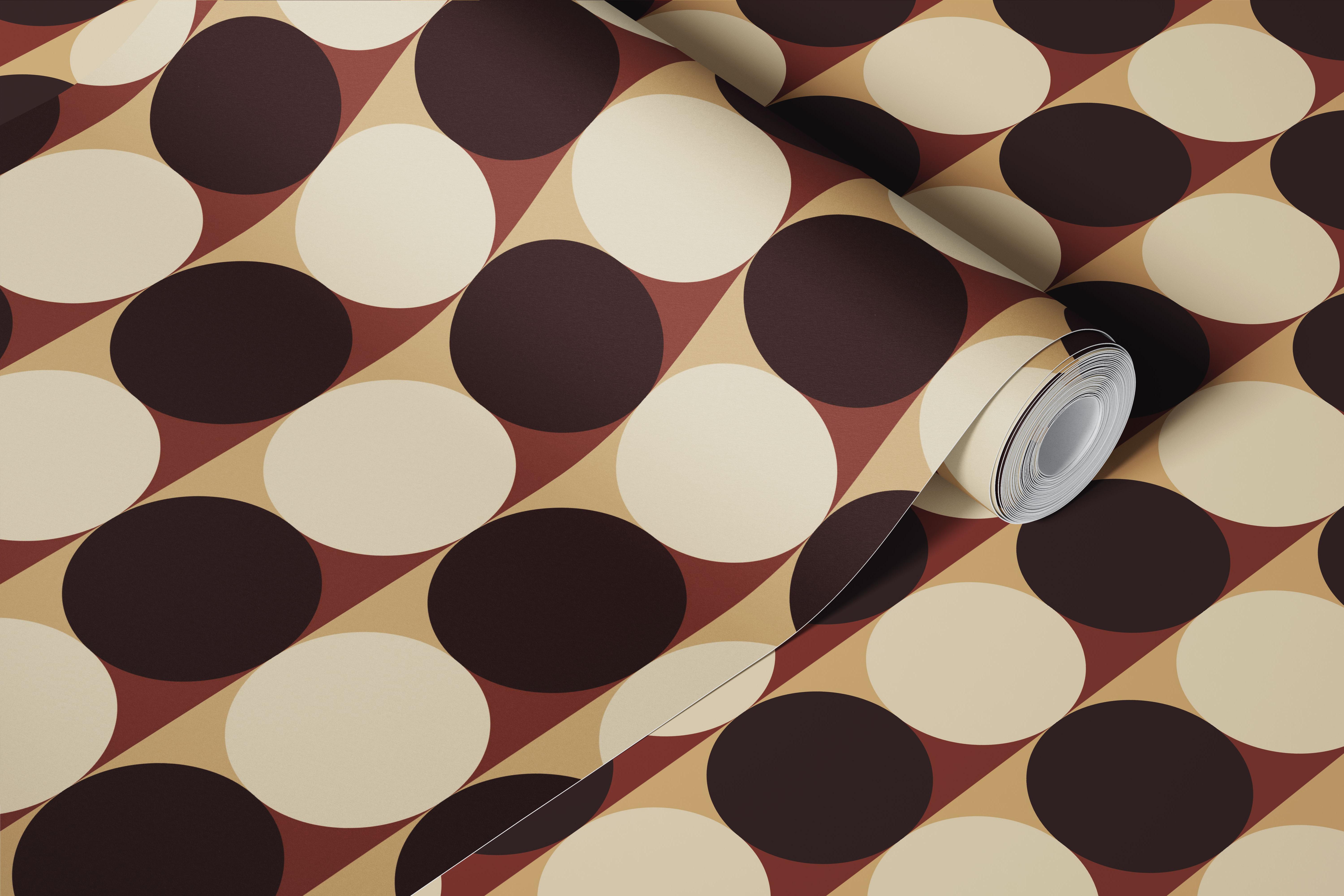 Black and beige dot stripe wallpaper in a room