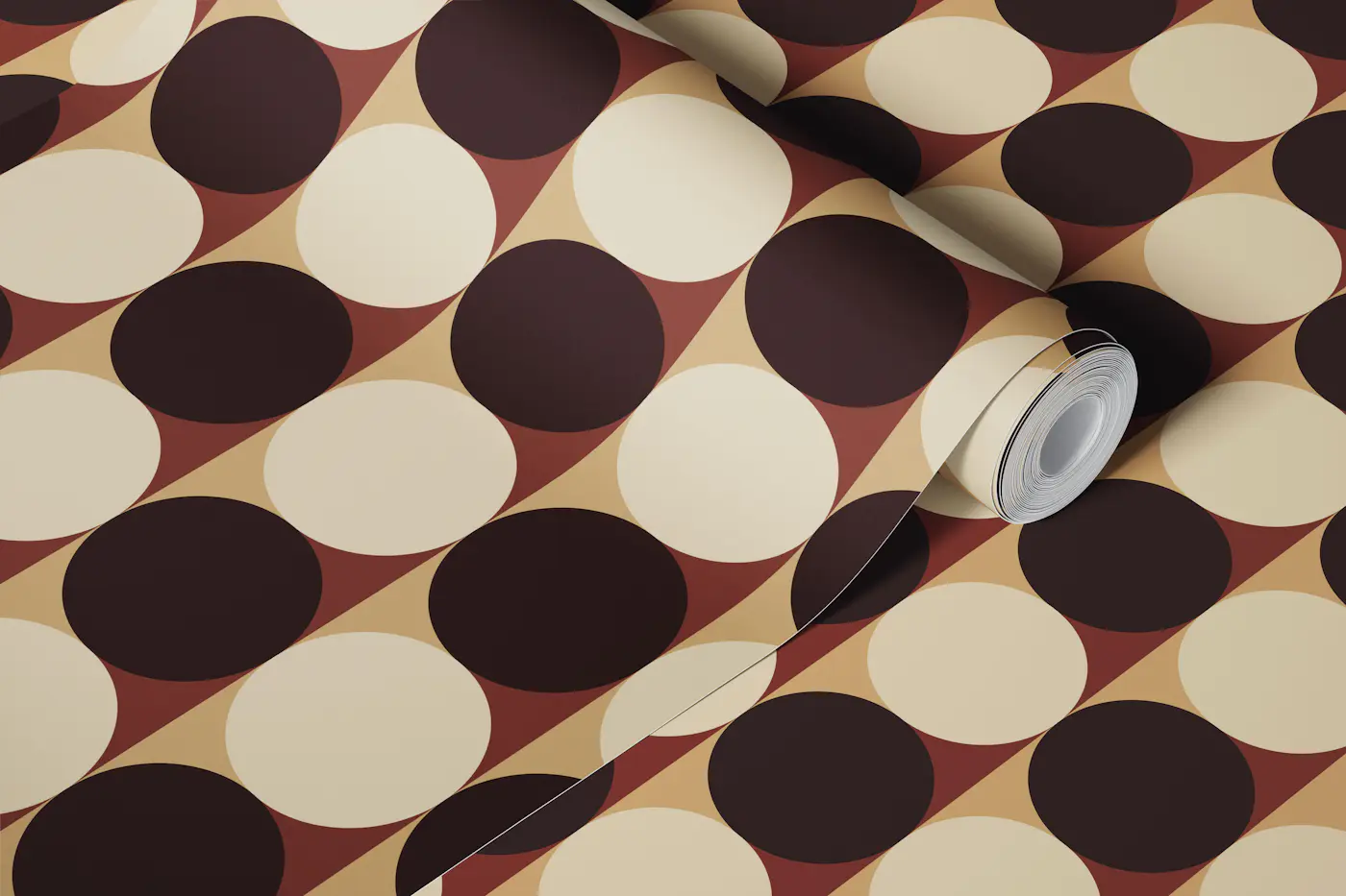 Vintage Café Dots & Stripes – Black & Beige wallpaper roll