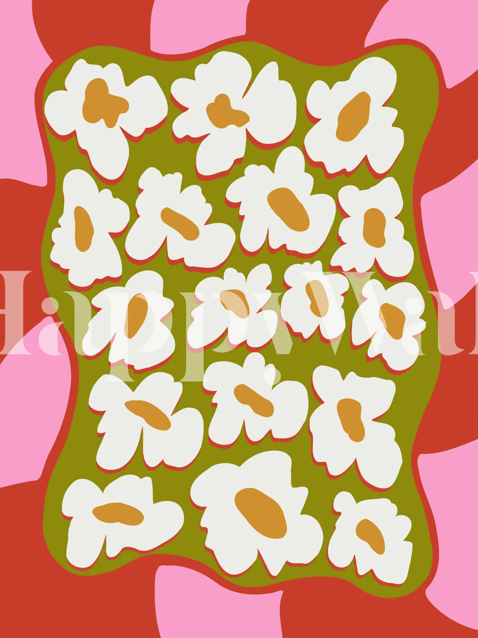 Retro floral wallpaper in a pink and red room