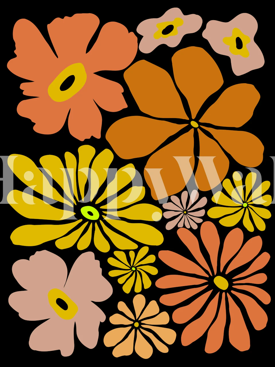 Retro autumn floral wallpaper in a styled room