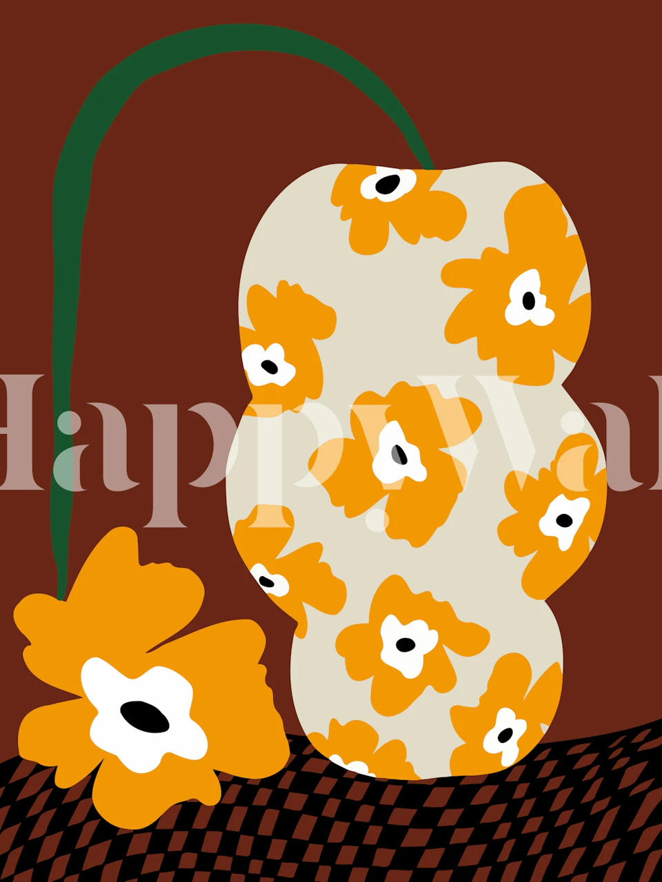 Abstract floral pottery wallpaper in a styled room