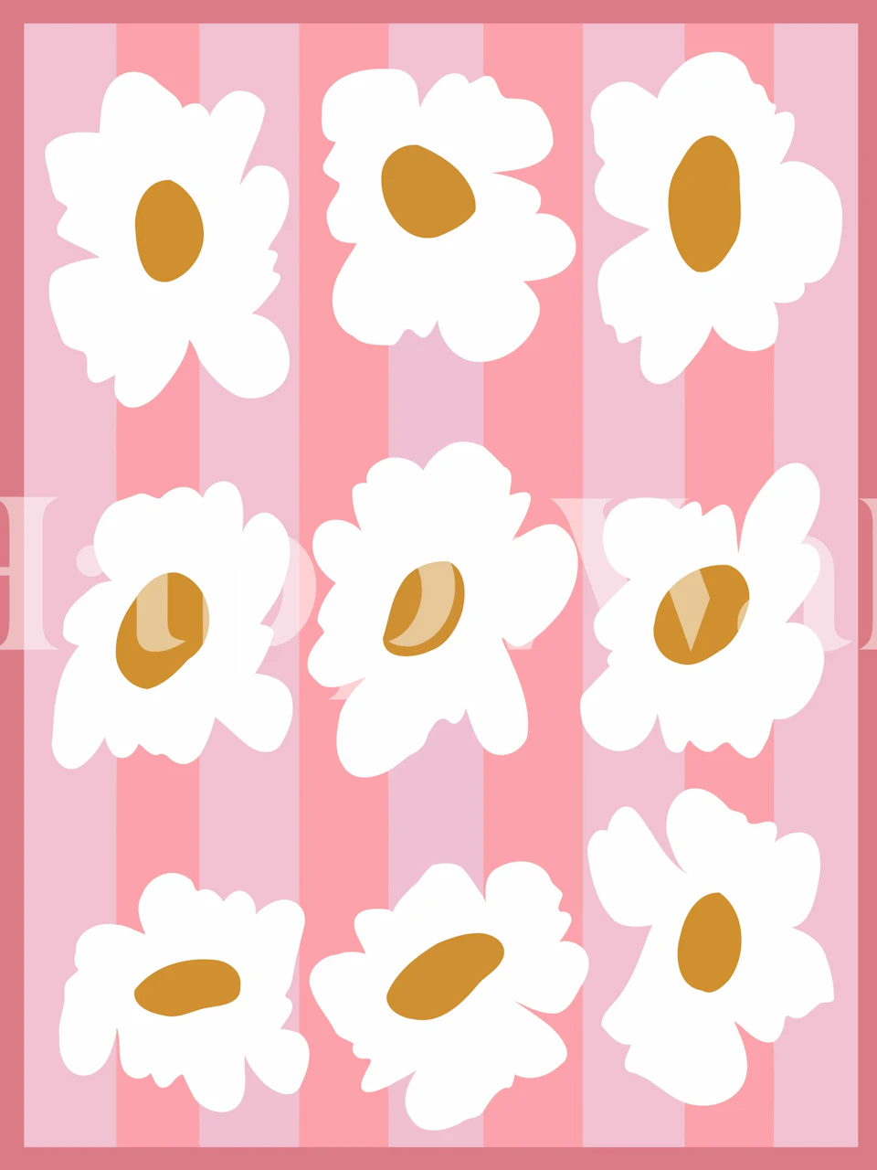 Pink striped room with white daisy wallpaper