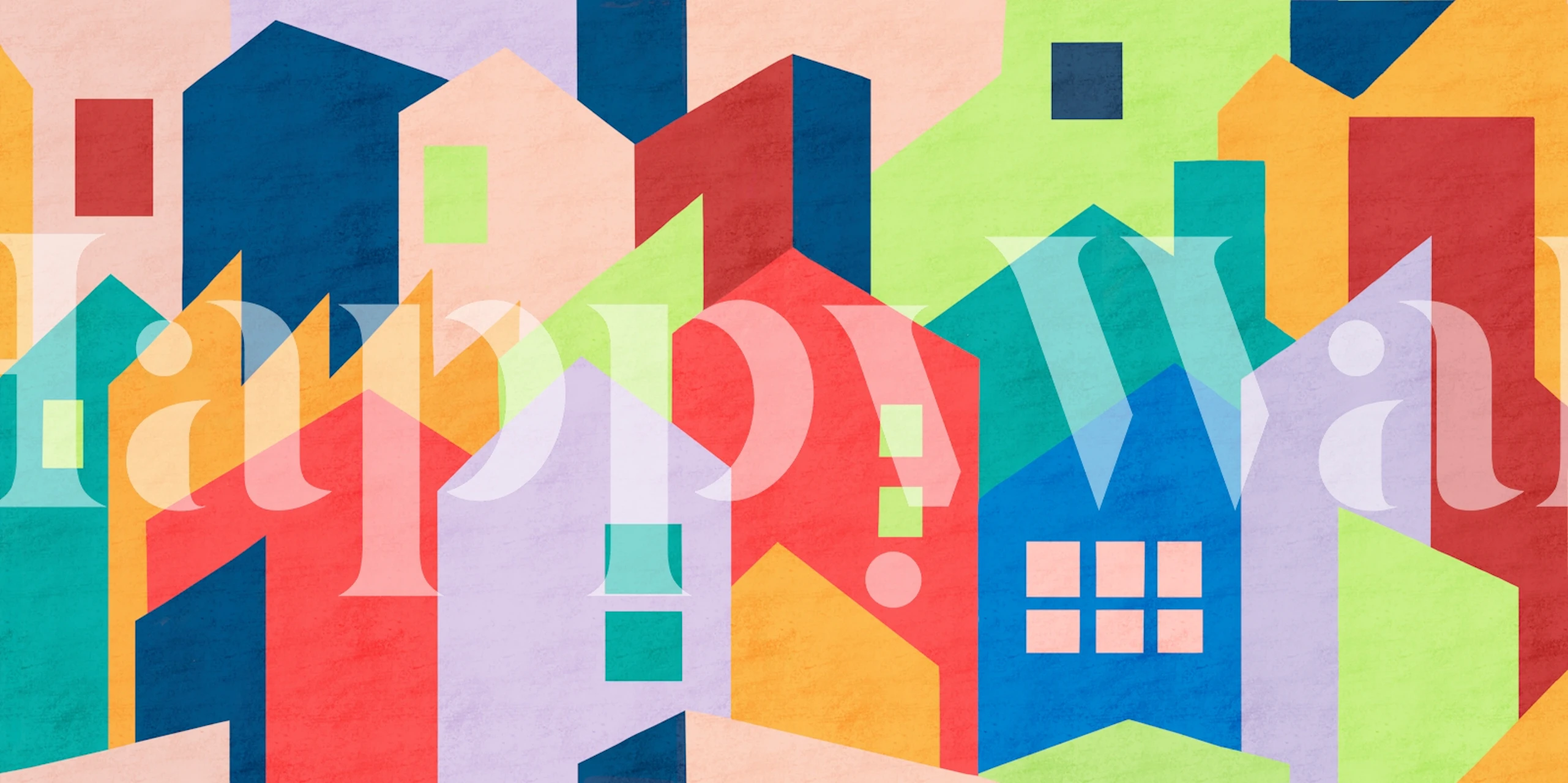 Geometric city wallpaper in colorful room