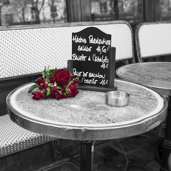 Paris Cafe Table With Red Roses