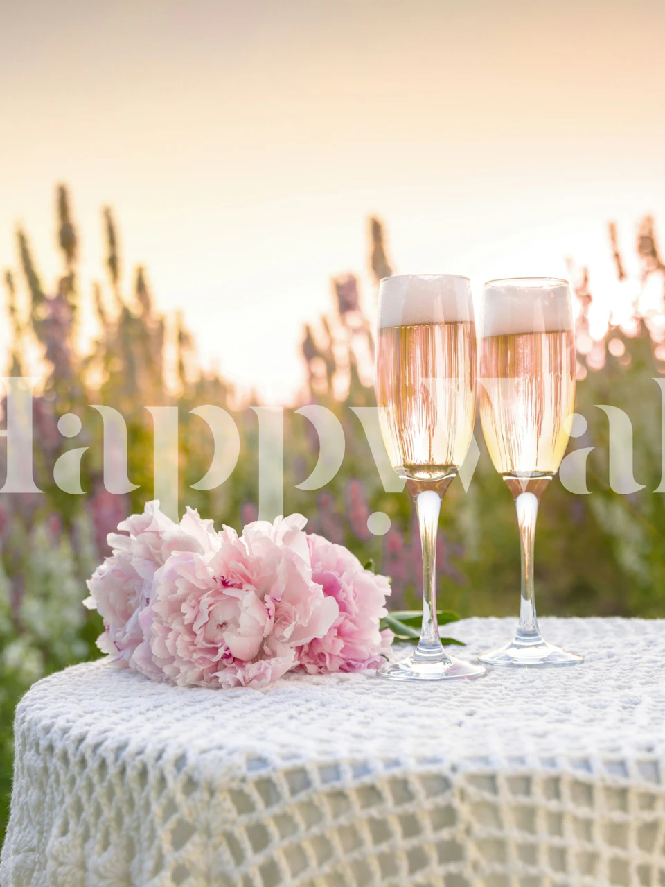 Champagne toast wallpaper in a soft sunset room