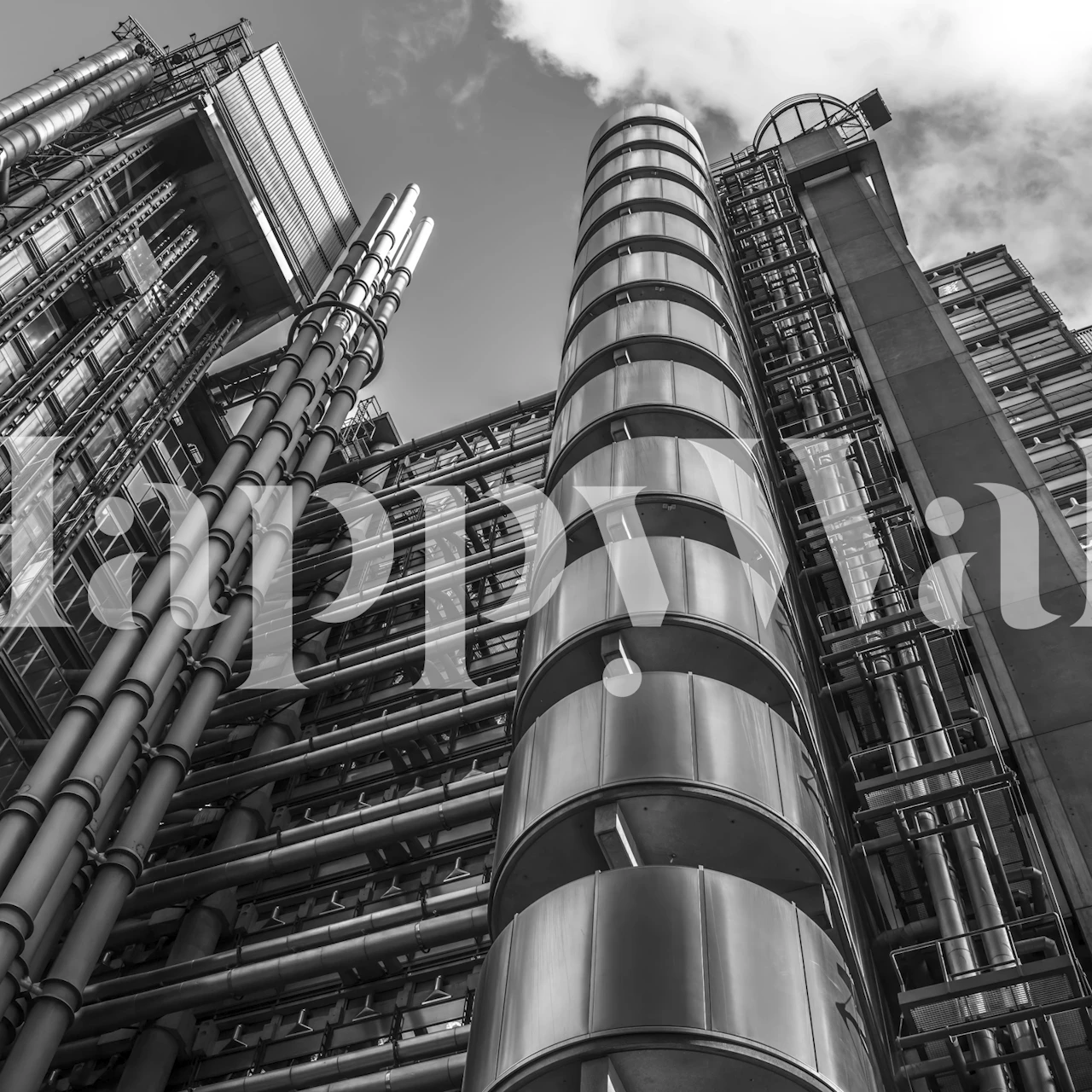 Black and white industrial skyscraper wallpaper