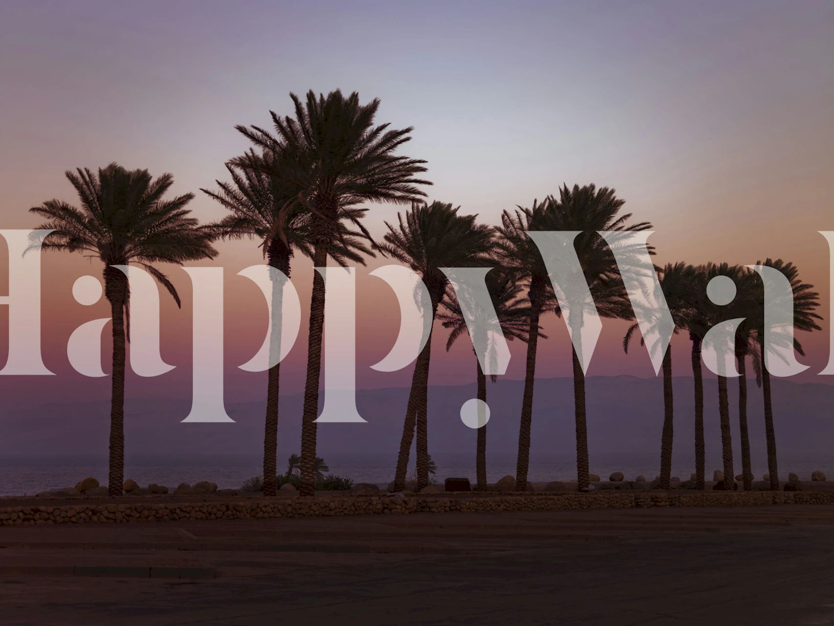 Palm tree silhouette wallpaper in sunset room