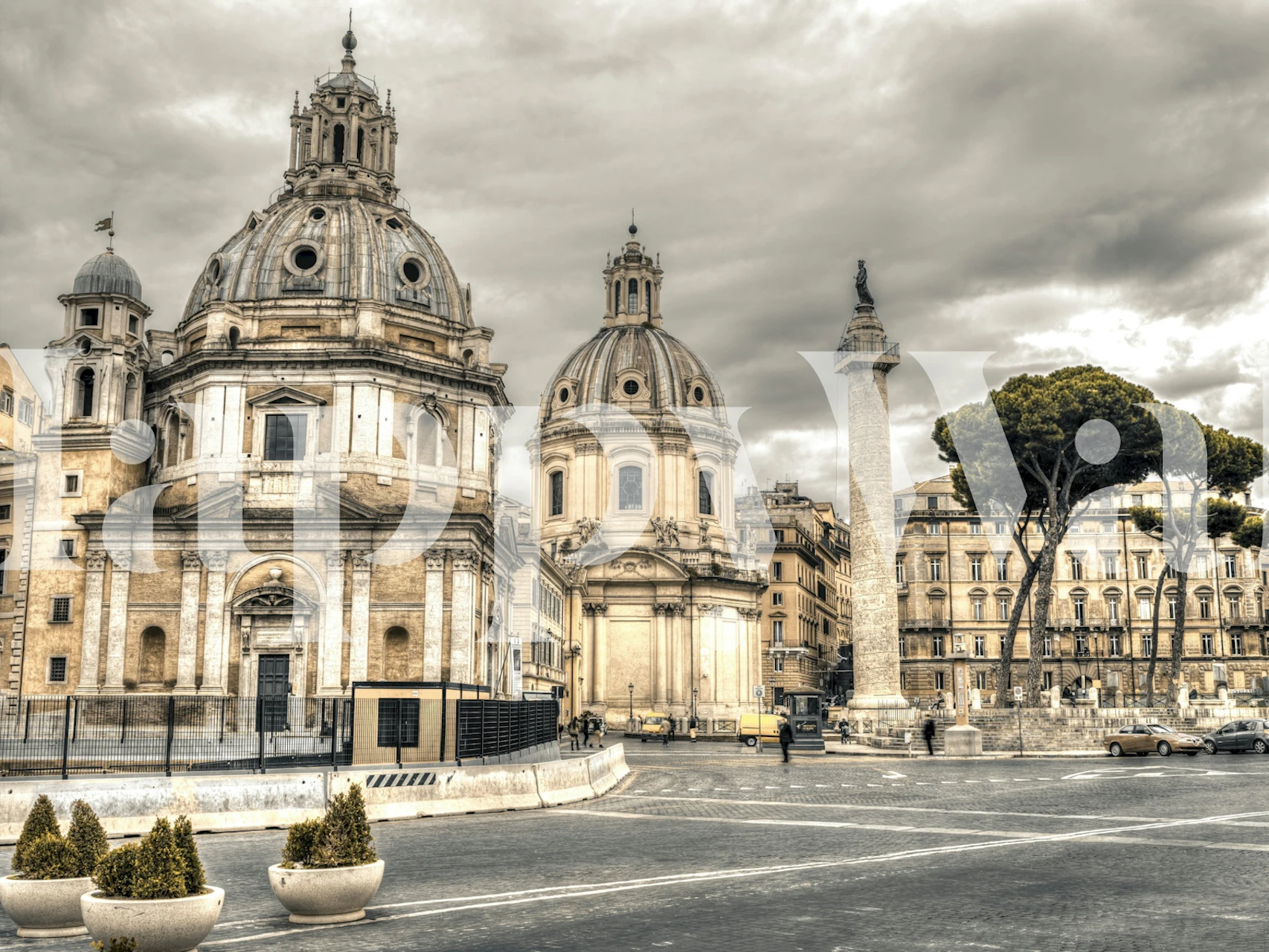 Rome piazza wallpaper in a living room