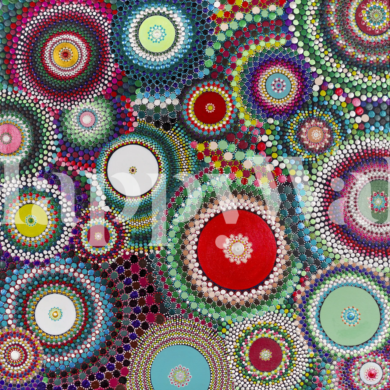 Colorful abstract wall mural design featuring vibrant patterns inspired by Pohutukawa tree blossoms