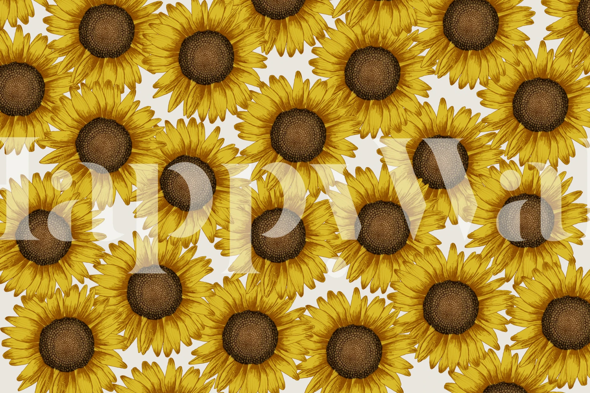 Sunflower wallpaper in a room with off white background