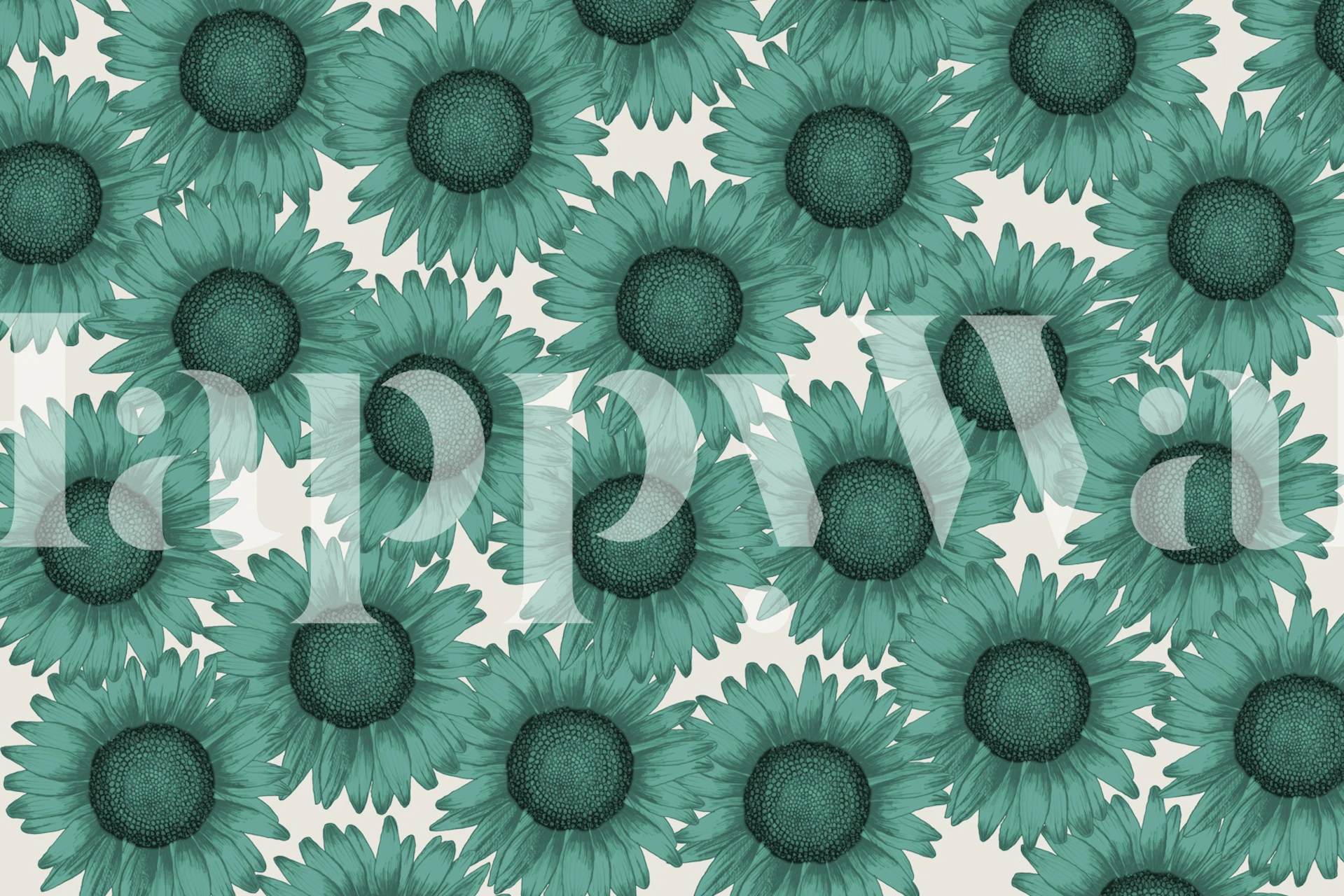 Teal sunflower wallpaper in a room