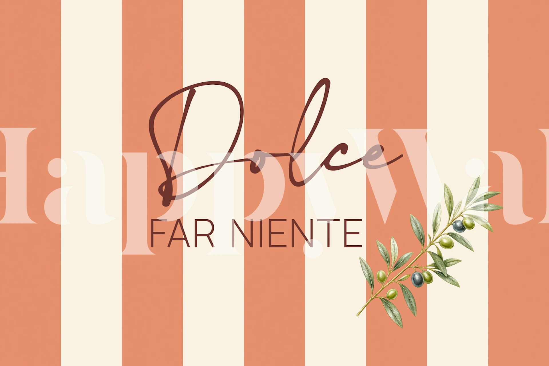 Italian quote striped wallpaper in a styled room