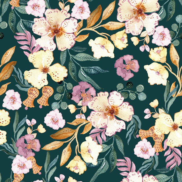 Watercolor Teal Wildflowers