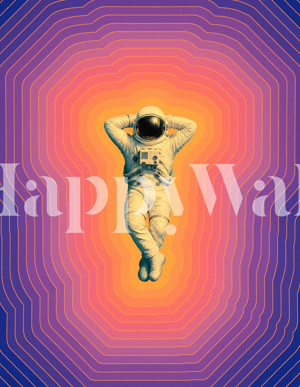 Retro astronaut wallpaper in neon room setting