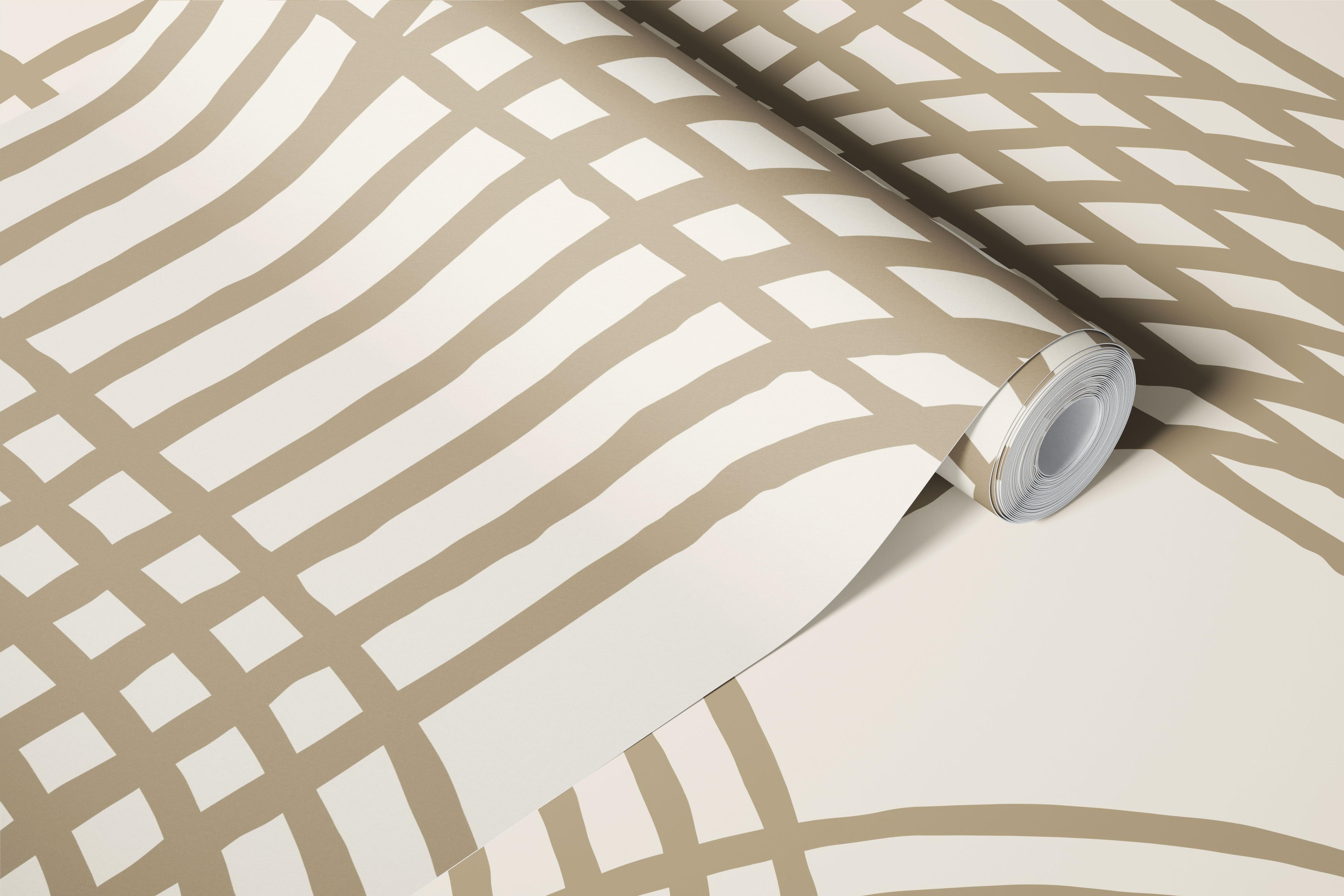 Neutral geometric line wallpaper in a modern room