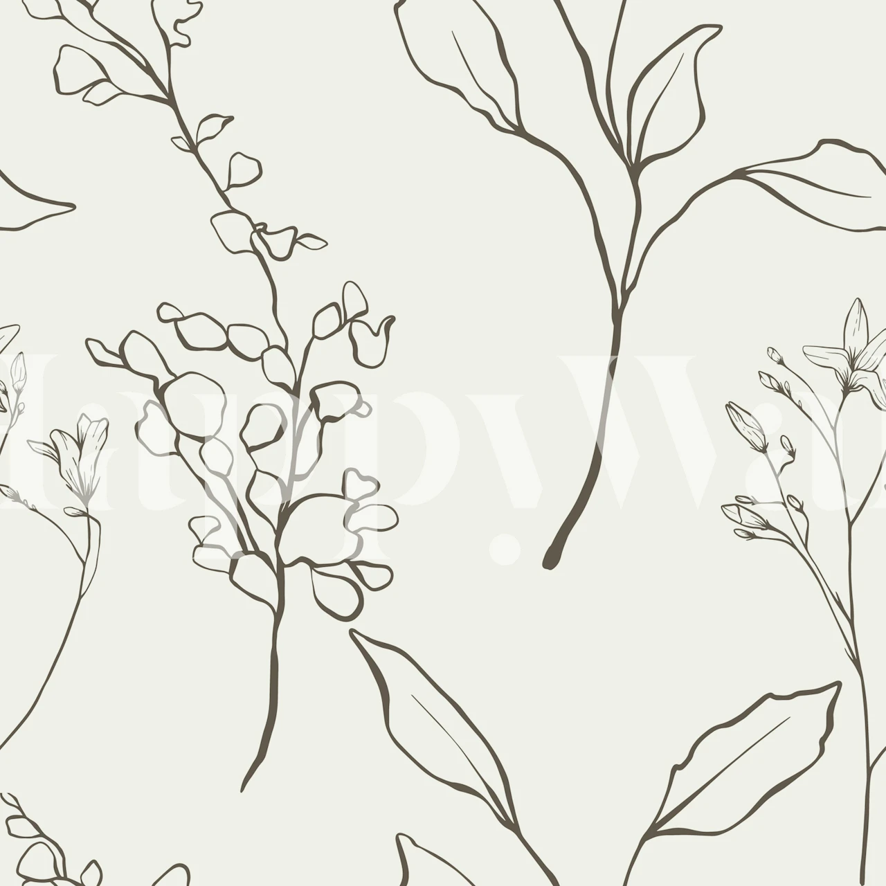 Beige room with botanical line art wallpaper