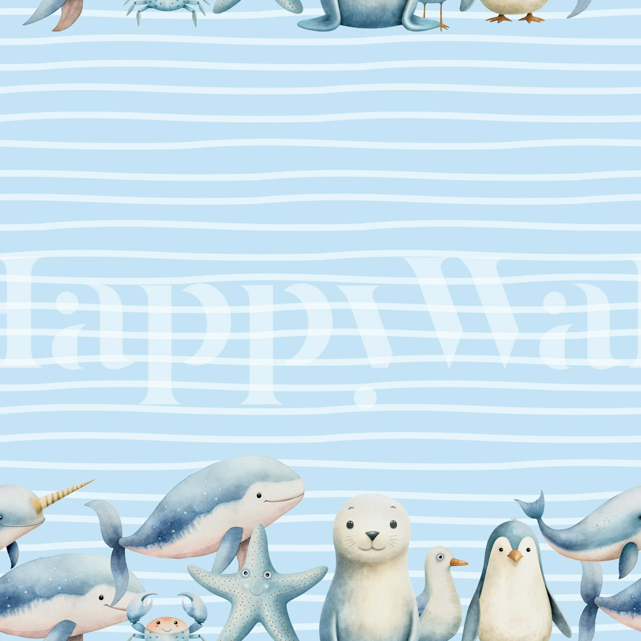 Arctic sea animals wallpaper in a light blue room