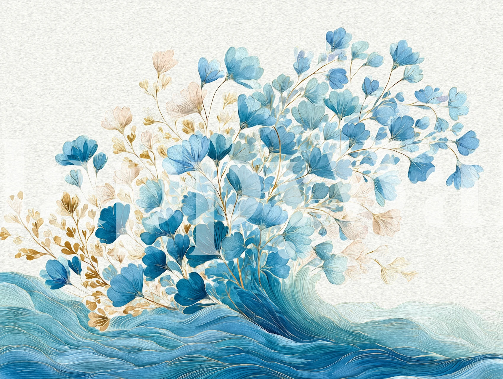 Blue floral wave wallpaper in a bright room