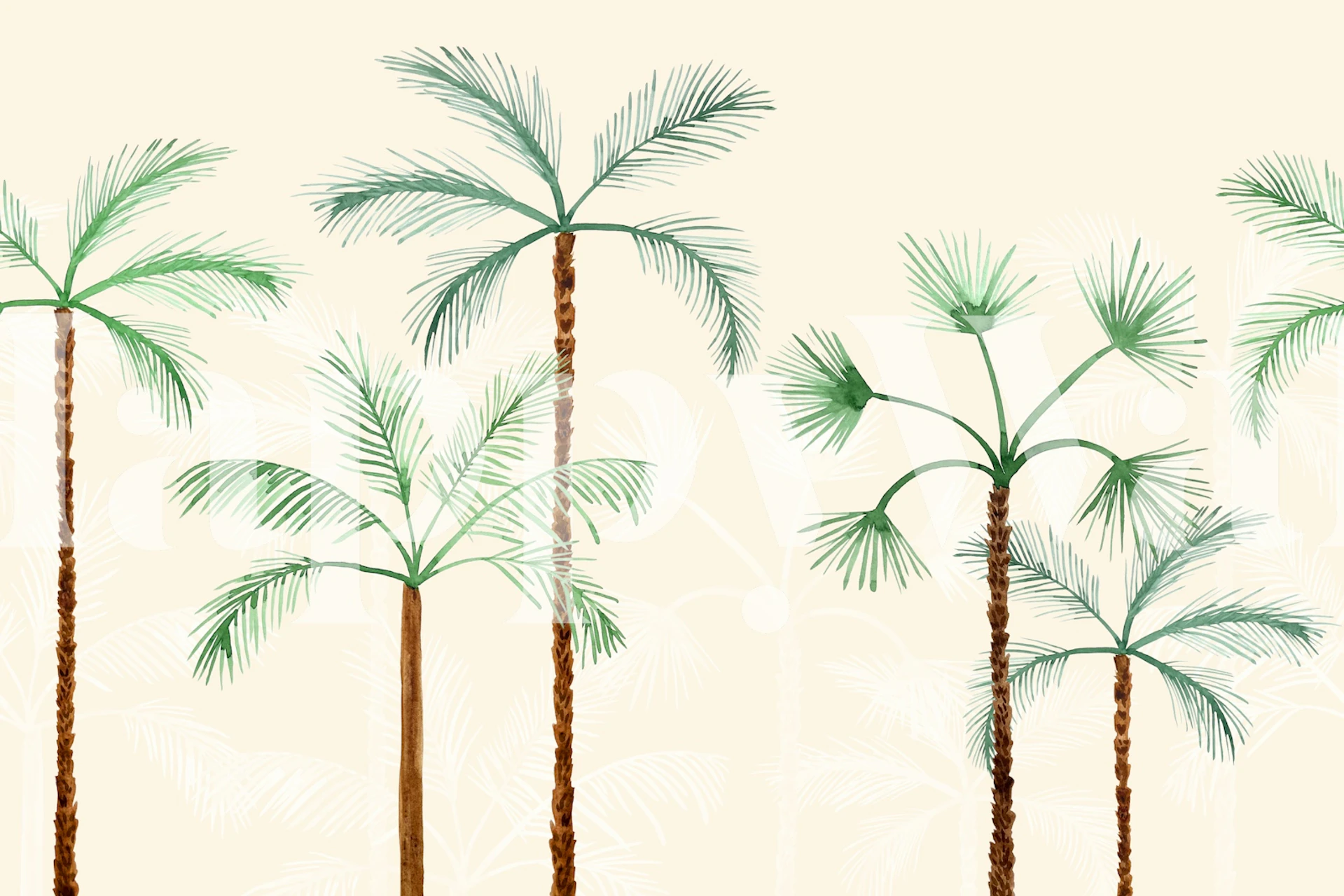 Palm tree wallpaper in soft beige room