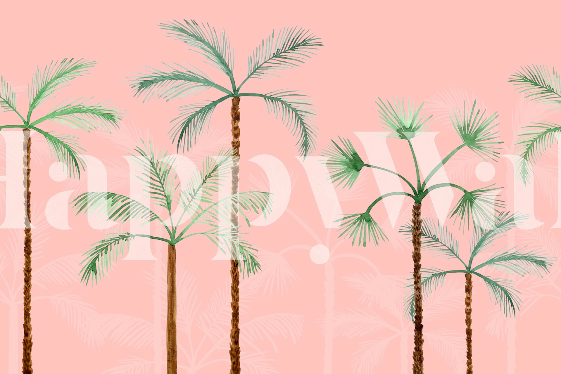 Soft pink palm tree wallpaper in a room