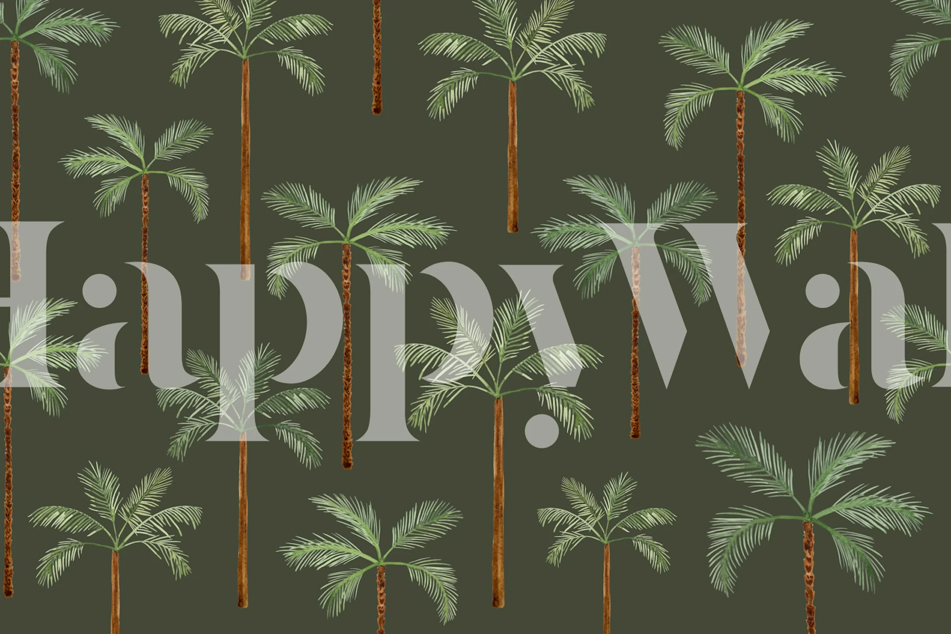 Olive green room with tropical palm tree wallpaper