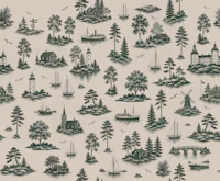 Nordic Coastal Toile Green wallpaper