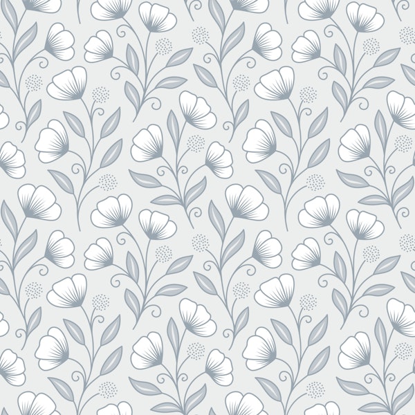 Soft Botanical Floral Linework Grey