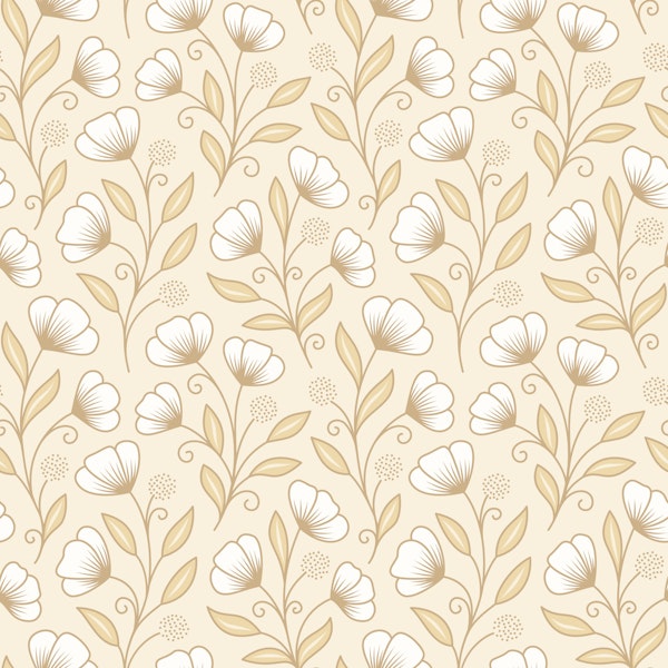 Soft Botanical Floral Linework Beige Cream
