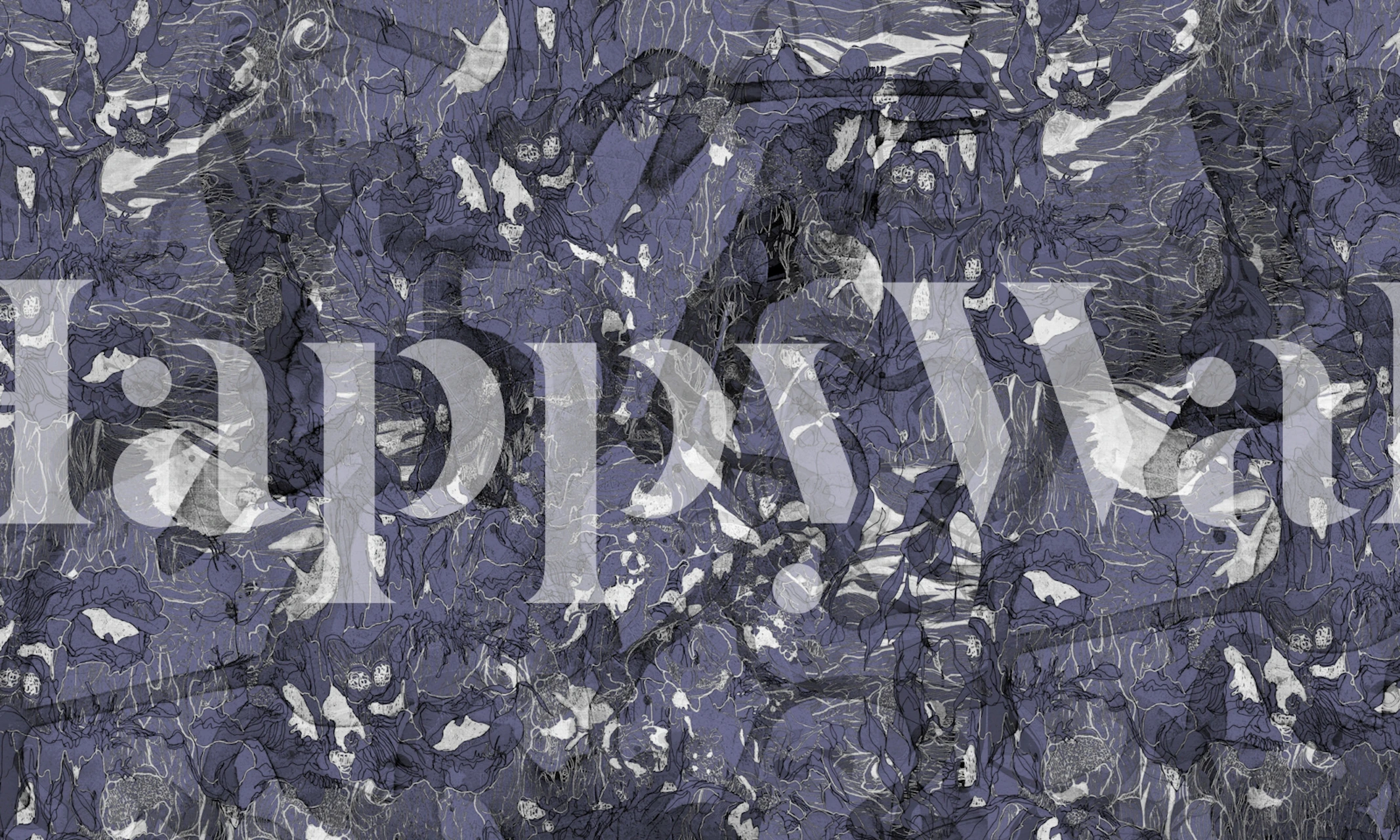 Blue moody peony wallpaper in a room