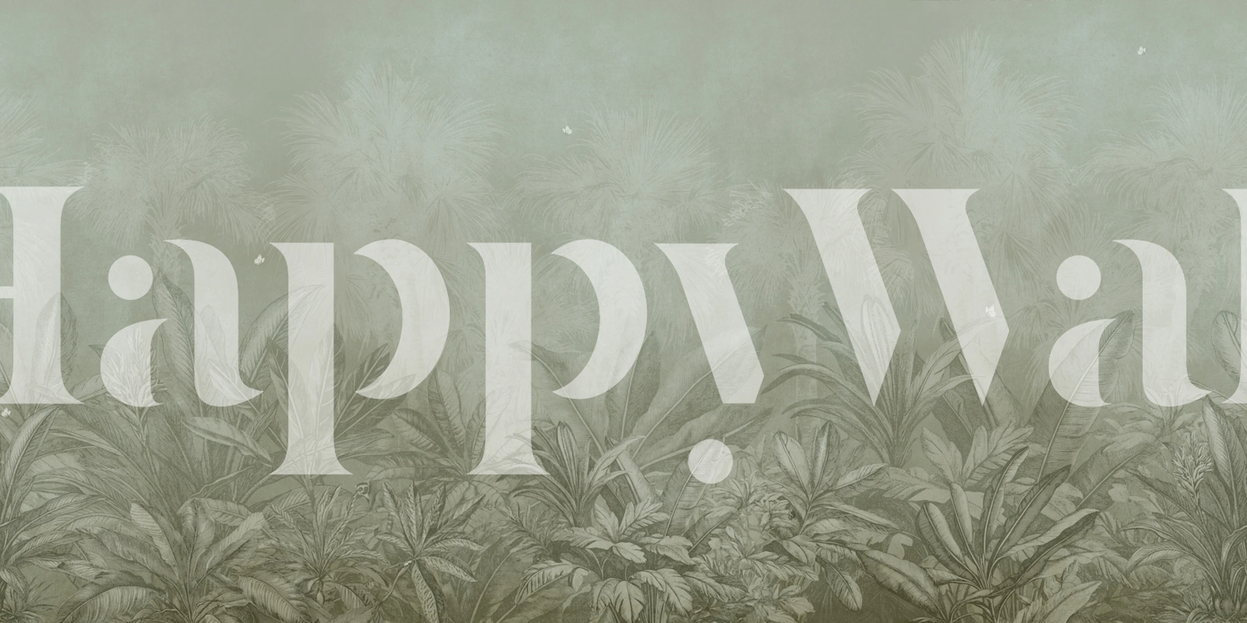 Misty green jungle wallpaper in a room