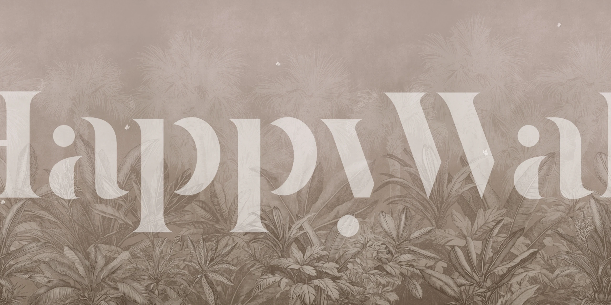 Misty taupe jungle wallpaper in a calm room